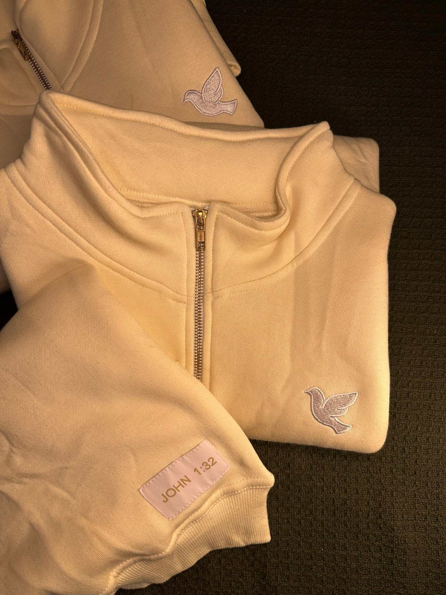 Christian quarter zip pullover with John 1:32 scripture-inspired design for comfortable everyday wear